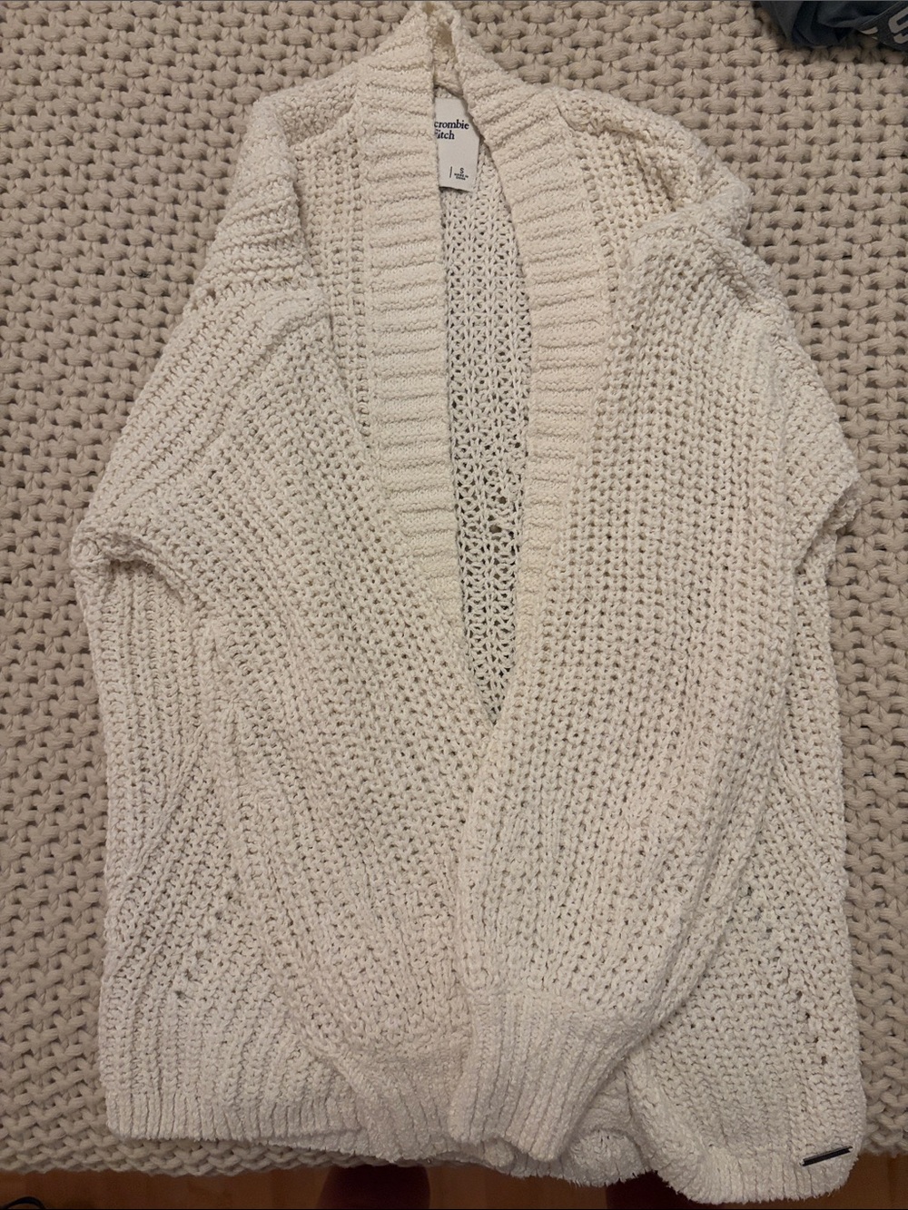 Abercrombie & Fitch Cream Open-Front Chunky Knit Cardigan